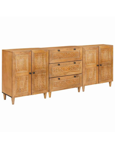 Credenza 3 pz 180 x 33,5 x 75 cm legno massello di mango