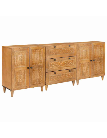 Credenza 3 pz 180 x 33,5 x 75 cm legno massello di mango