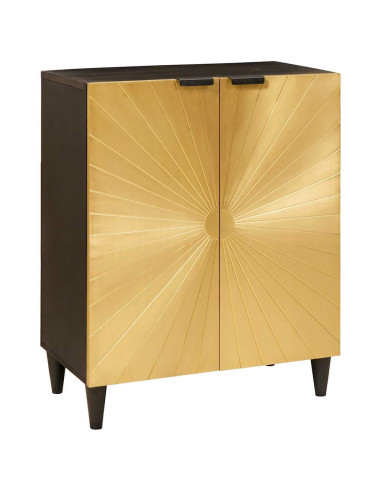Credenza Nero e Oro 60 x 33 x 75 cm Legno di mango massello