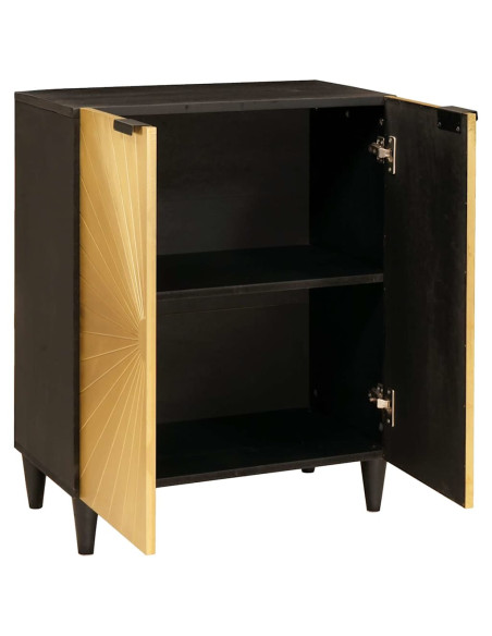 Credenza Nero e Oro 60 x 33 x 75 cm Legno di mango massello