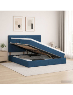Letto con contenitore e materasso Blu 180 x 200 cm Tessuto