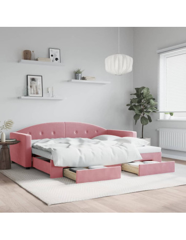 Divano Letto Estraibile con Cassetti Rosa 90x200 cm Velluto
