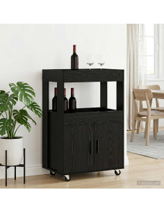 Carrello da Bar Rovere Nero 60 x 39.5 x 89 cm