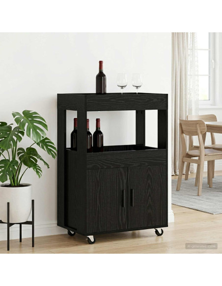 Carrello da Bar Rovere Nero 60 x 39.5 x 89 cm