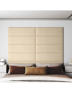 Testiera da Parete 12 pz 90 x 30 cm Crema Tessuto