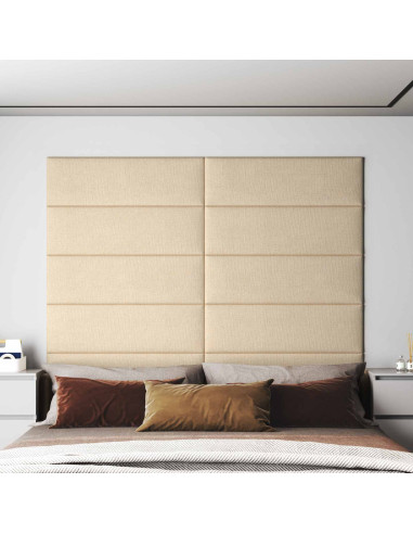 Testiera da Parete 12 pz 90 x 30 cm Crema Tessuto