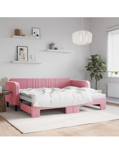 Divano Letto con Letto Estraibile Rosa 90x200 cm in Velluto