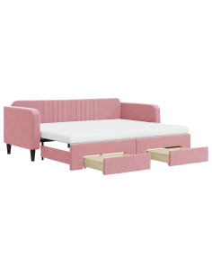 Divano Letto Estraibile con Cassetti Rosa 90x200 cm Velluto 2