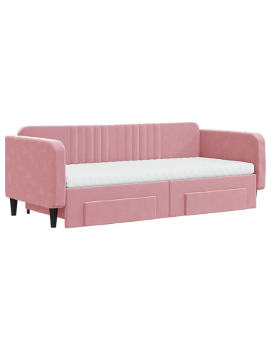 Divano Letto Estraibile con Cassetti Rosa 90x200 cm Velluto