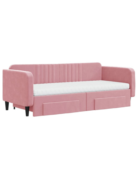 Divano Letto Estraibile con Cassetti Rosa 90x200 cm Velluto