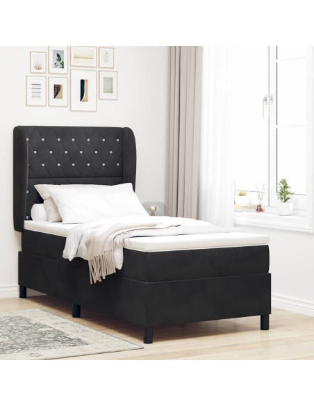 Letto a molle con materasso Nero 200 x 100 cm Velluto