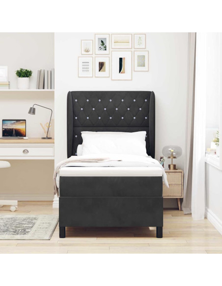 Letto a molle con materasso Nero 200 x 100 cm Velluto