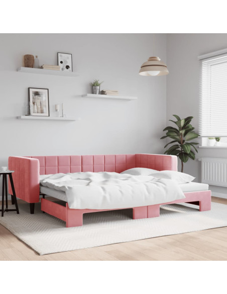 Divano Letto con Letto Estraibile Rosa 90x200 cm in Velluto
