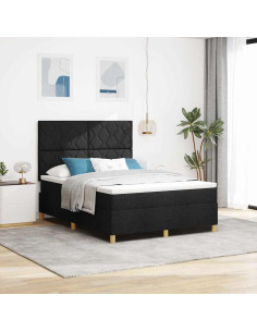 Letto a molle con testiera Nero 160 x 200 cm Tessuto