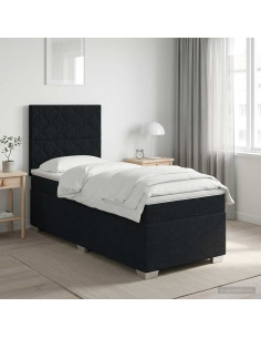 Letto box spring con materasso Nero 80 x 200 cm Tessuto