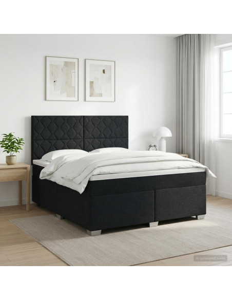Letto box spring con materasso Nero 160 x 200 cm Tessuto