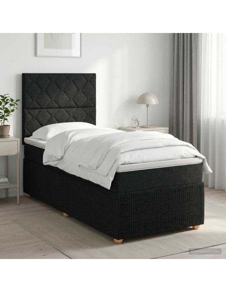 Letto box spring con materasso Nero 80 x 200 cm Tessuto