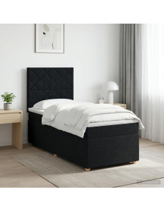 Letto box spring con materasso Nero 80 x 200 cm Tessuto