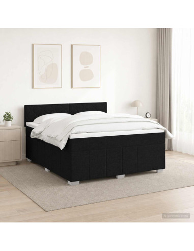 Letto box spring con materasso Nero 160 x 200 cm Tessuto