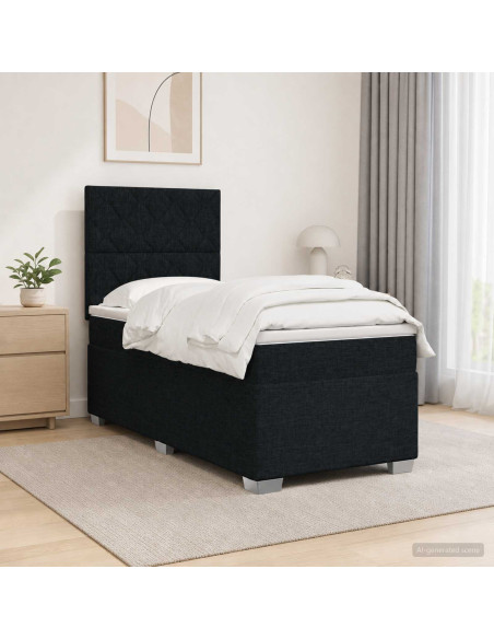 Letto box spring con materasso Nero 80 x 200 cm Tessuto