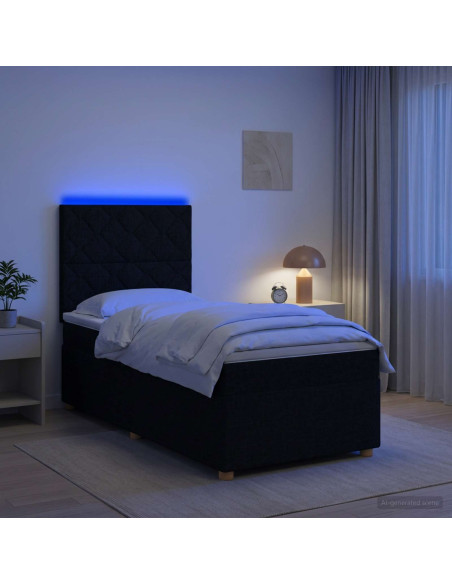 Letto box spring con materasso Nero 80 x 200 cm Tessuto