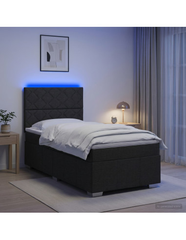 Letto Box Spring LED con Materasso Nero 80 x 200 cm Tessuto