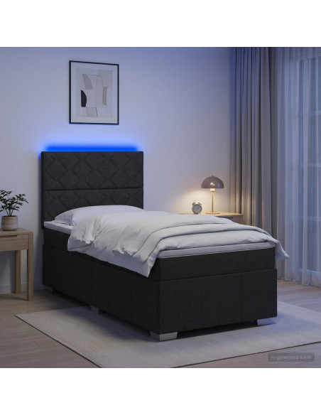 Letto Box Spring LED con Materasso Nero 80 x 200 cm Tessuto