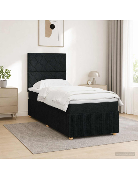 Letto Box Spring LED con Materasso Nero 80 x 200 cm Tessuto