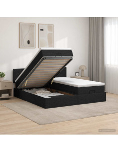 Letto ottomano con materasso con testiera 2 pz Nero Tessuto