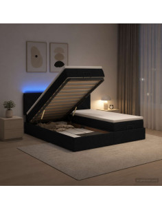 Letto Ottomano con Materasso e LED Nero 160 x 200 cm Tessuto