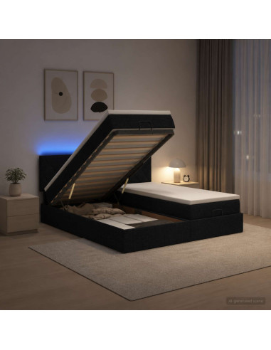 Letto Ottomano con Materasso e LED Nero 160 x 200 cm Tessuto