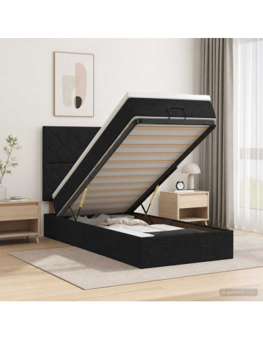 Letto ottomano con materasso Nero 80 x 200 cm Tessuto