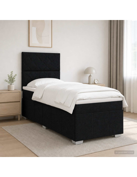 Letto Box Spring LED con Materasso Nero 80 x 200 cm Tessuto