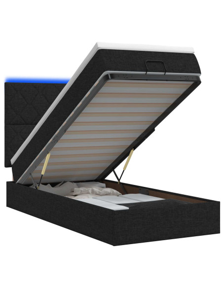 Letto Ottomano con Materasso e LED Nero 80 x 200 cm Tessuto