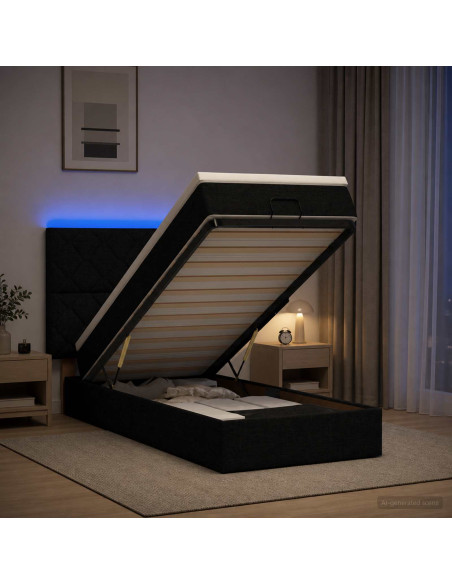 Letto Ottomano con Materasso e LED Nero 80 x 200 cm Tessuto