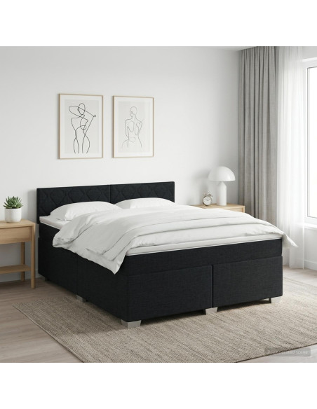 Letto box spring con materasso Nero 160 x 200 cm Tessuto