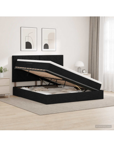 Letto con contenitore e materasso Nero 160 x 200 cm Tessuto