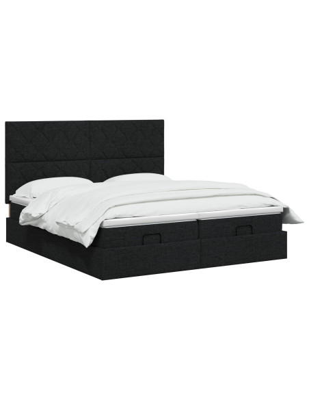 Letto Ottomano con Materasso e LED Nero 160 x 200 cm Tessuto
