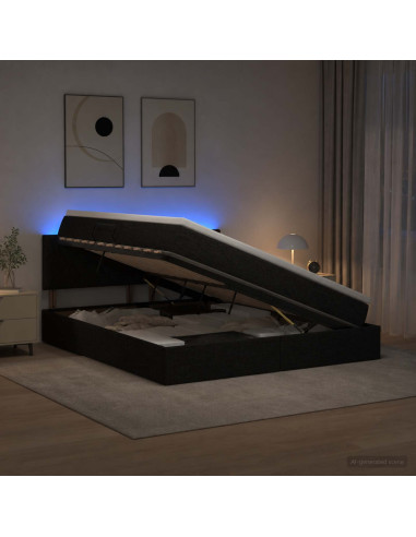 Letto con contenitore LED e materasso Nero 160 x 200 cm Tessuto
