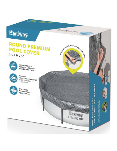 Bestway Copertura per piscina Ø3,05 m Rotondo Poliestere Grigio