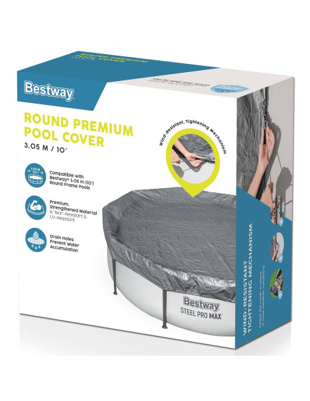 Bestway Copertura per piscina Ø3,05 m Rotondo Poliestere Grigio