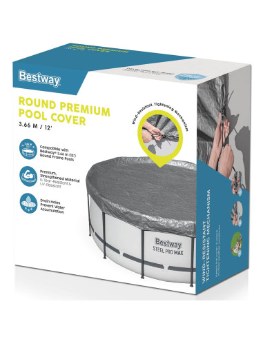 Bestway Copertura per piscina Ø3,66 m Rotondo Poliestere Grigio