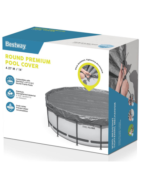Bestway Copertura per piscina Ø4,27 m Rotondo Poliestere Grigio