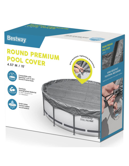 Bestway Copertura per piscina Ø4,57 m Rotondo Poliestere Grigio