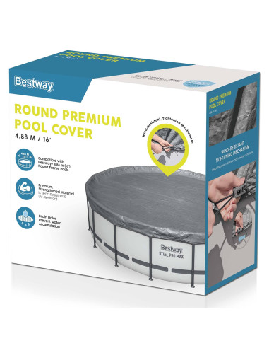 Bestway Copertura per piscina Ø4,88 m Rotondo Poliestere Grigio