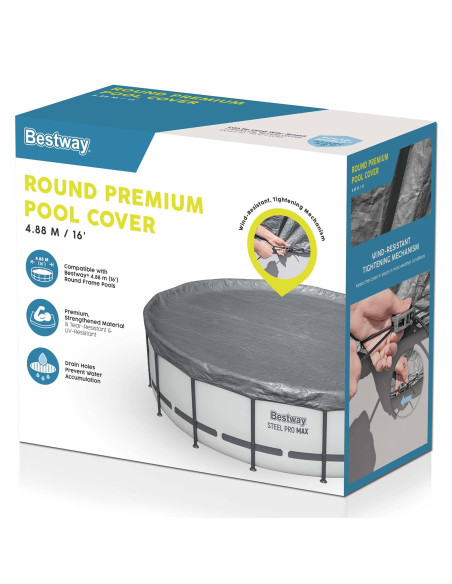 Bestway Copertura per piscina Ø4,88 m Rotondo Poliestere Grigio