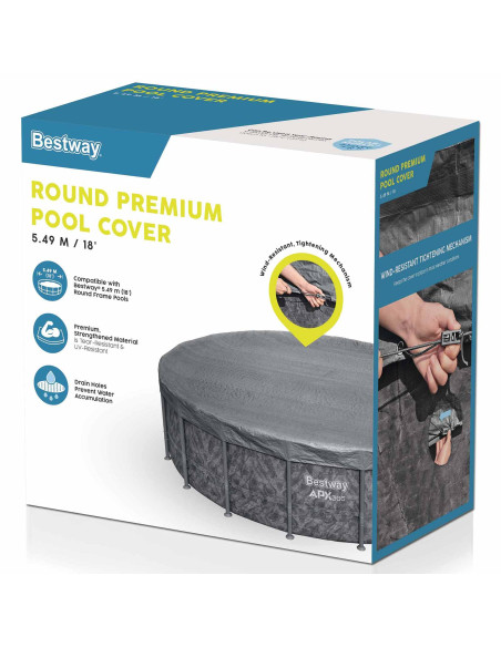 Bestway Copertura per piscina Ø5,49 m Rotondo Poliestere Grigio