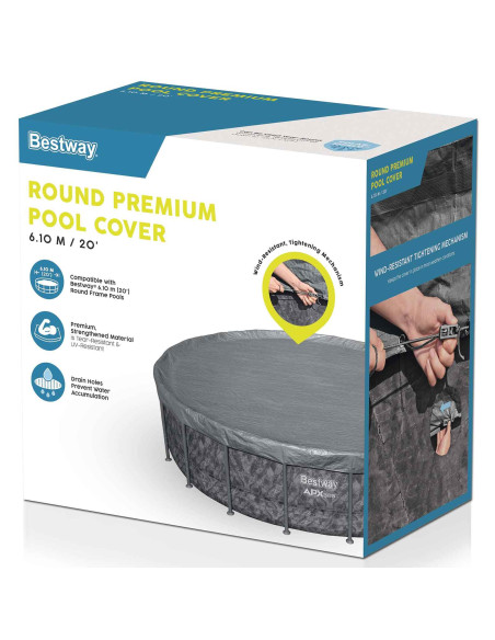 Bestway Copertura per piscina Ø6,1 m Rotondo Poliestere Grigio