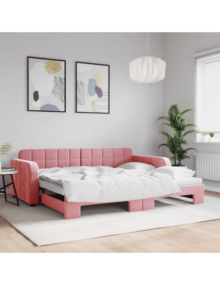 Divano Letto con Letto Estraibile Rosa 90x200 cm in Velluto