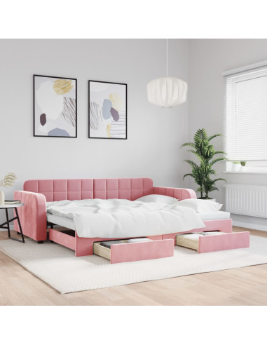 Divano Letto Estraibile con Cassetti Rosa 90x200 cm Velluto